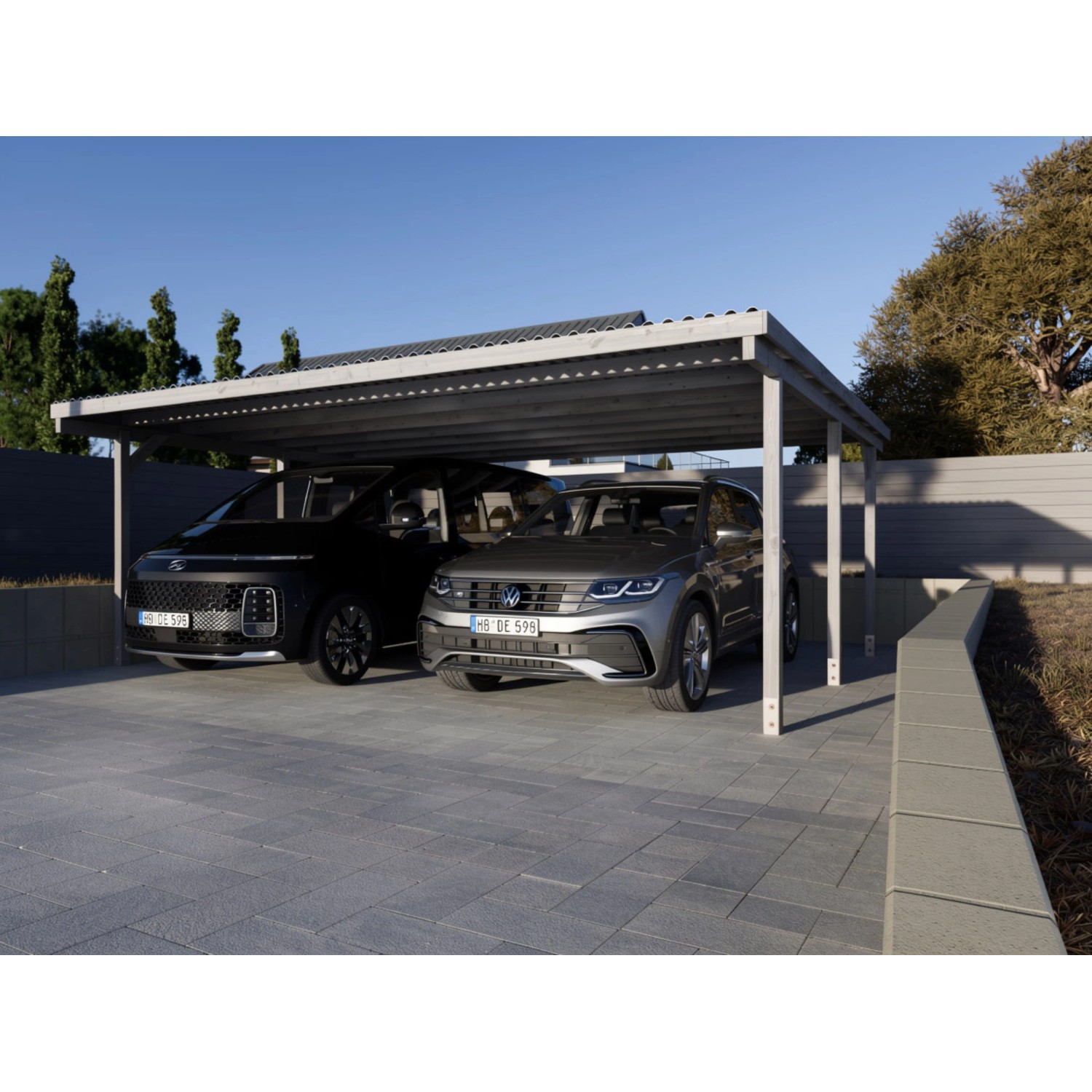 Woodtex Holz-Doppelcarport SmartCover KDI Grau Kiefer