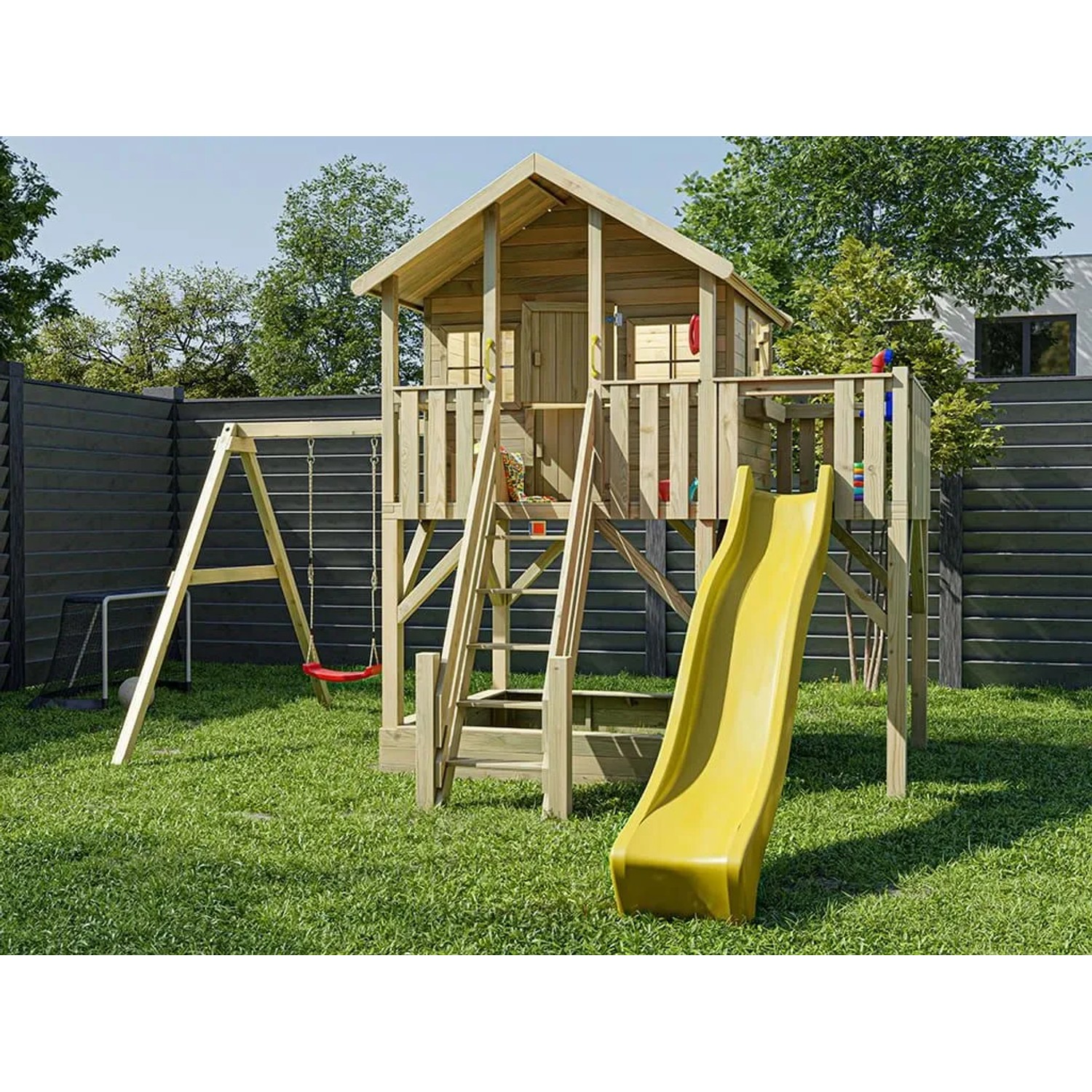 Prestige Garden Stelzenhaus Big House XL KDI Inklusive Einzelschaukel und Rutsche Gelb