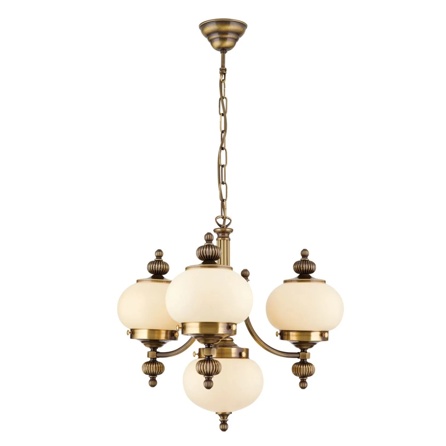 Orion Leuchten Kronleuchter Luster 4-flammig mit Champagnerglas Patina Antik