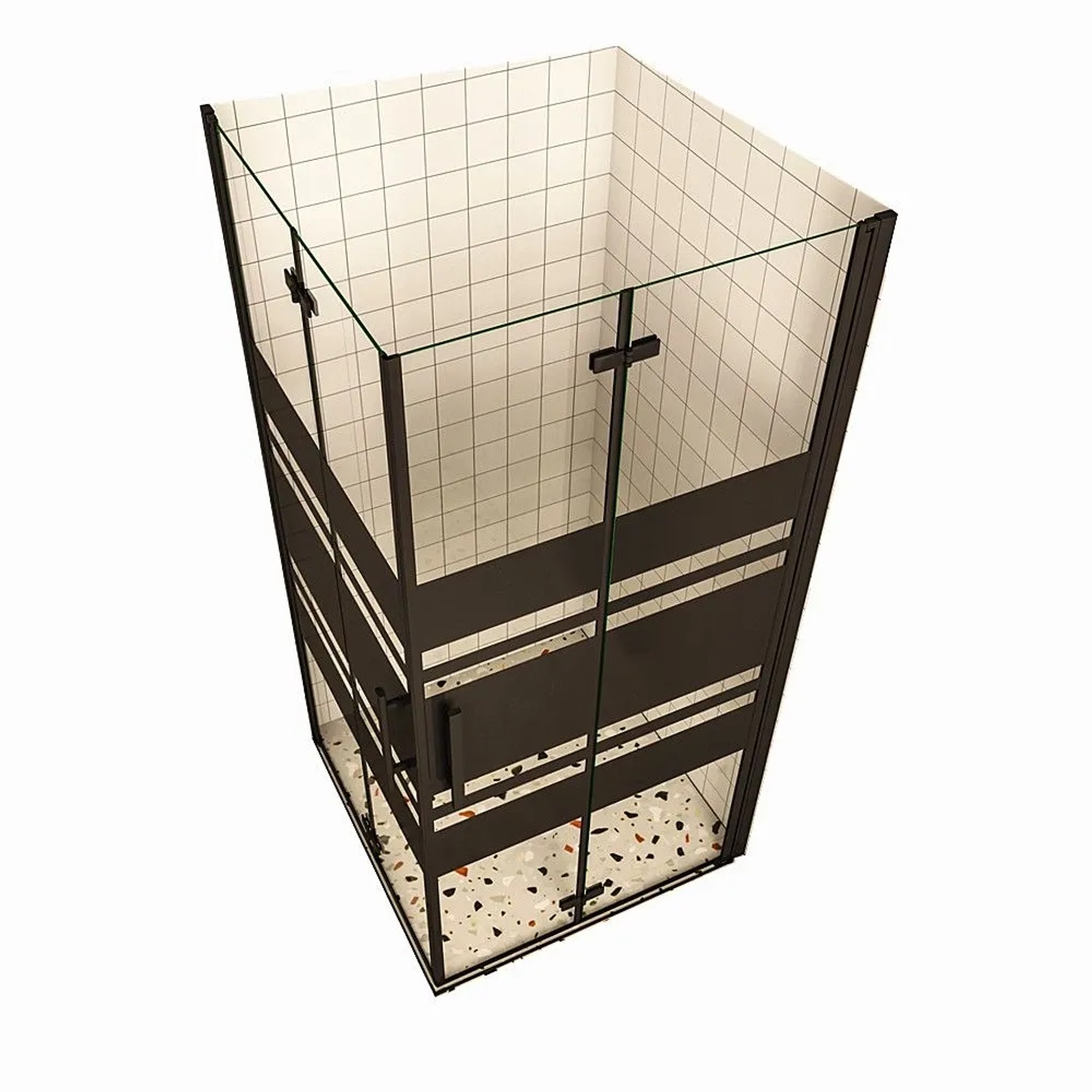 Duschparadies Duschkabine Falttür 80 x 120cm Drehtür Glastür Duschwand 6mm Nano Gestreiftesglas Dusche Schwarz