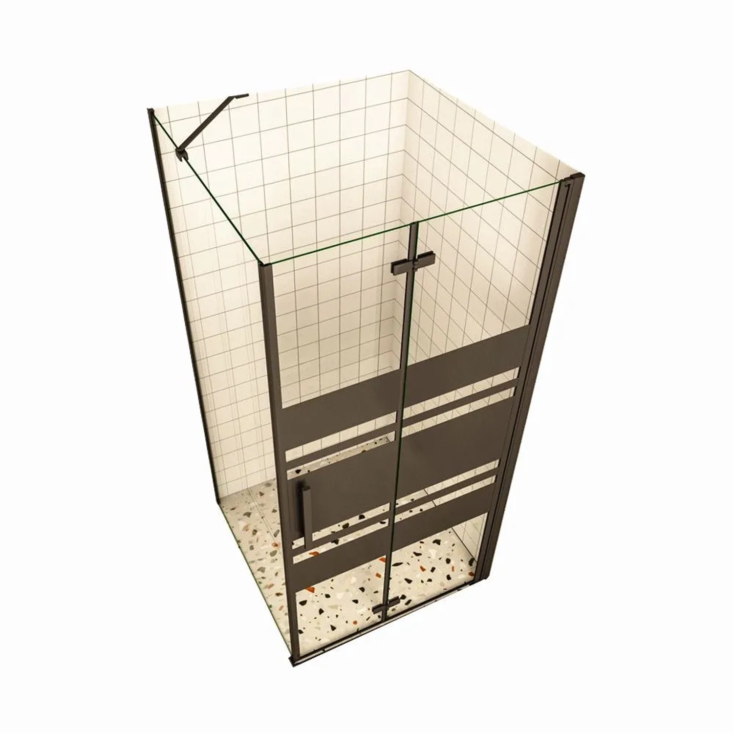 Duschparadies Duschkabinen 95 x 70 x 195cm Eckig Falttür x Seitenwand 6mm Nano Glas Gestreiftesglas Rechts Drehtür Duschtür Schwarz Eckdusche
