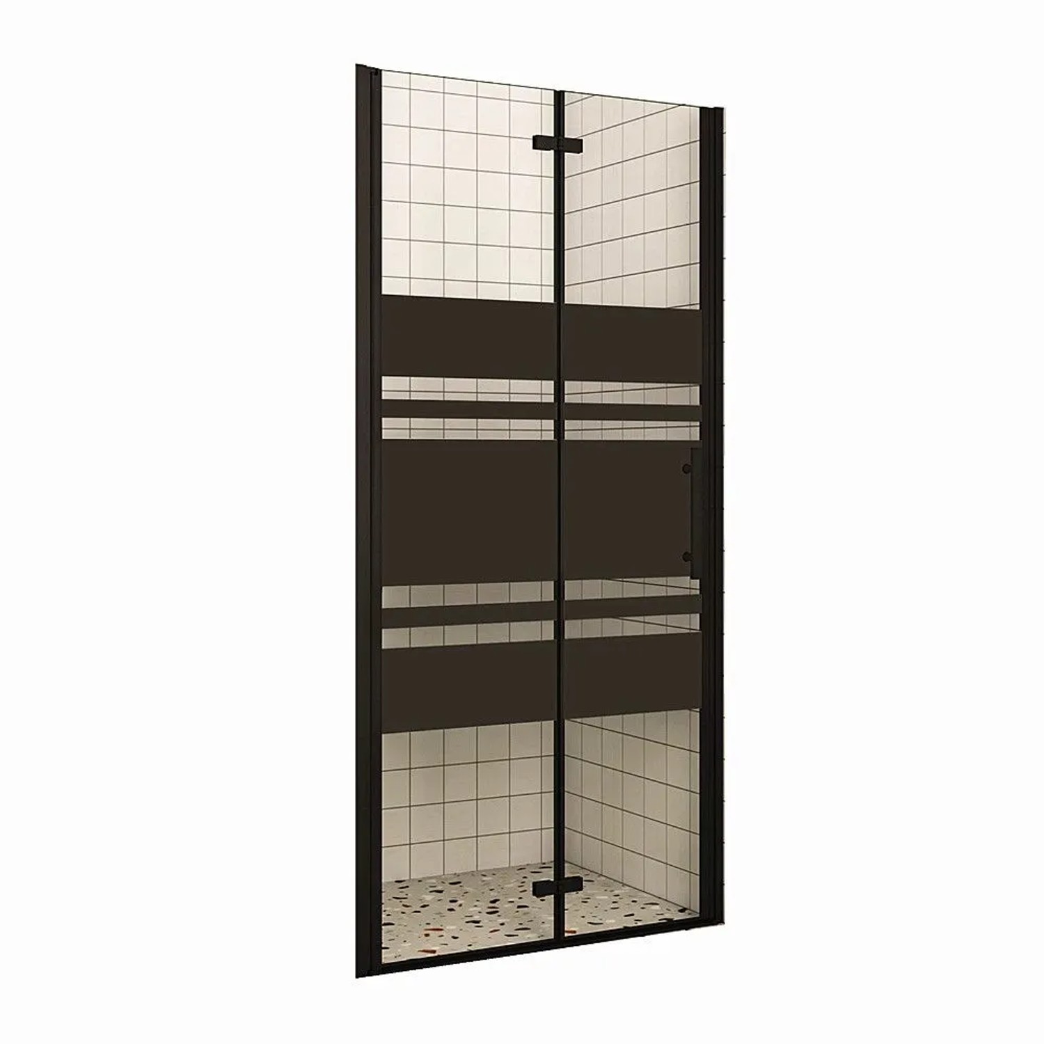 Duschparadies Duschtür Falttür 80 x 195cm Nischentür Drehtür Glastür Duschwand 6mm Nano Gestreiftesglas Schwarz Links