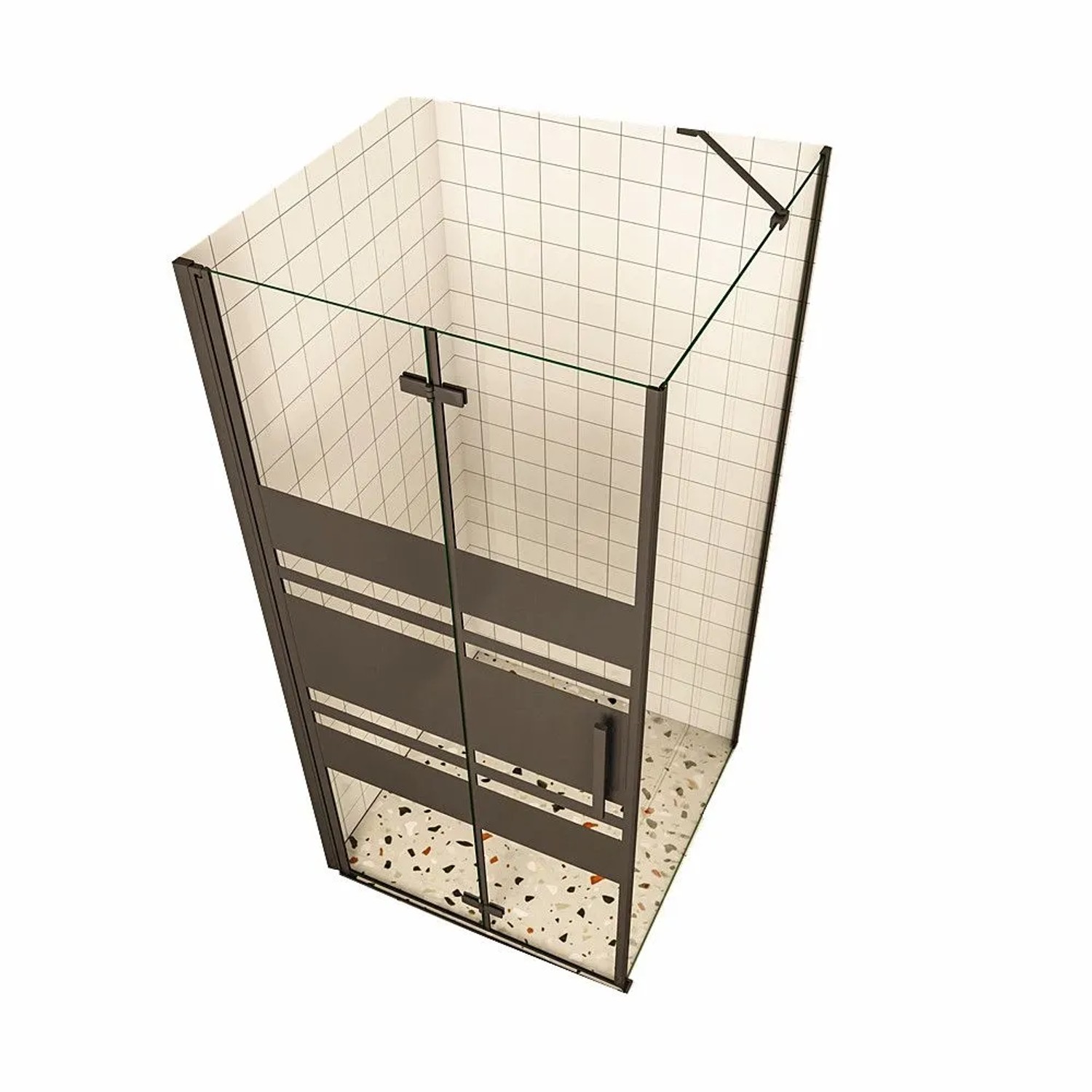 Duschparadies Duschkabinen 90 x 70 x 195cm Eckig Falttür x Seitenwand 6mm Nano Glas Gestreiftesglas Links Drehtür Duschtür Schwarz Eckdusche