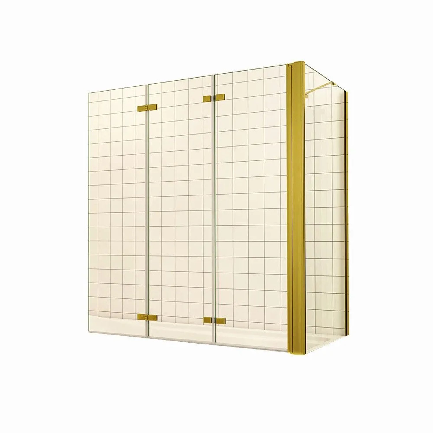 Duschparadies Badewannenaufsatz 130 x 65 x 140cm Faltwand Mit Seitewand 6mm Nano Glas Badewannenfaltwand 3tlg Gold Gebürstet