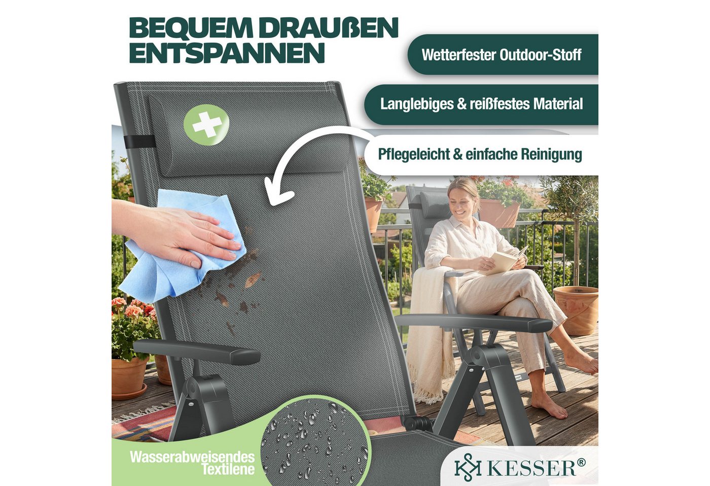 KESSER Gartenstuhl Hochlehner Aluminium Klappbar Anthrazit 2 Stück Bild 3