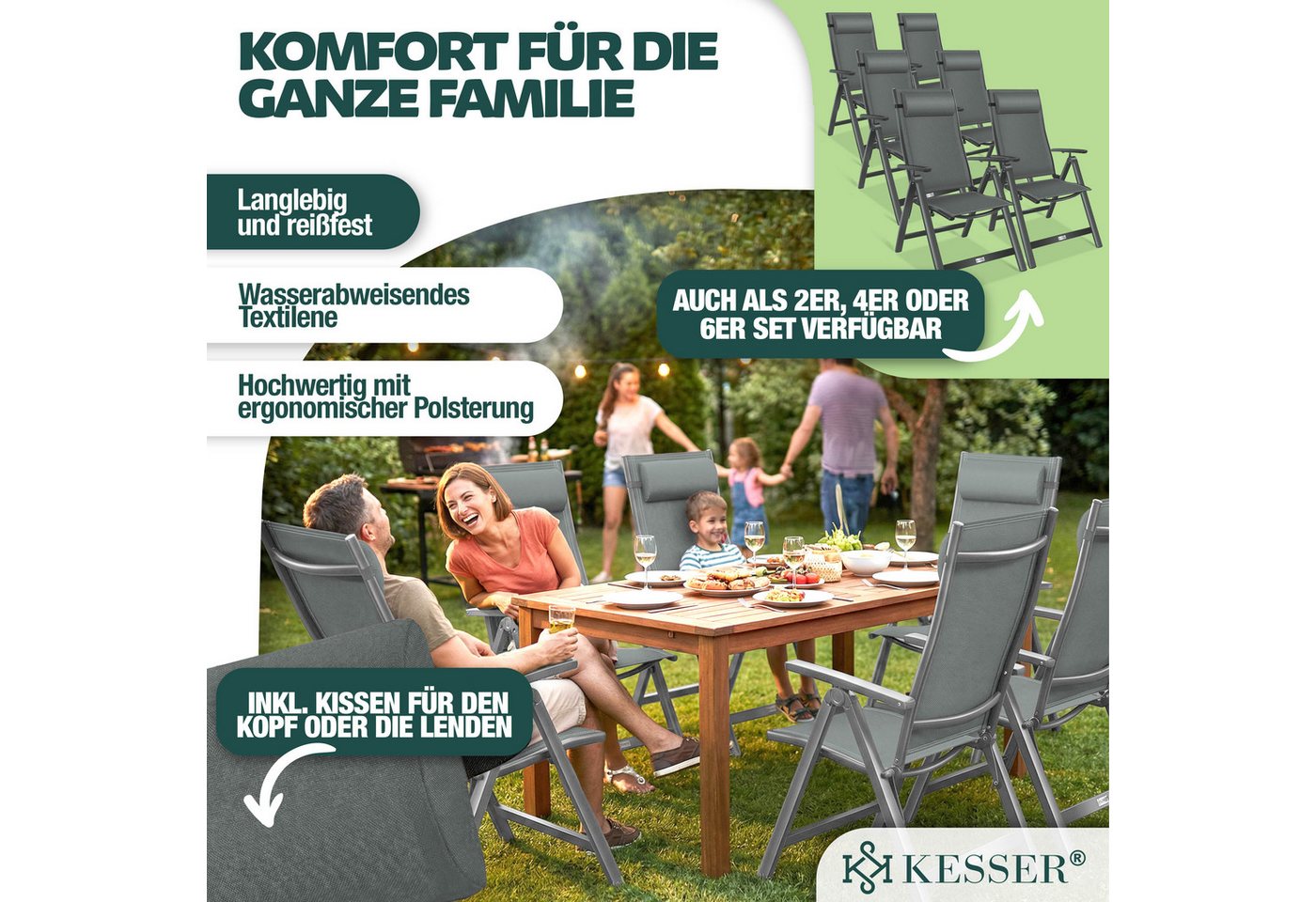 KESSER Gartenstuhl Hochlehner Aluminium Klappbar Anthrazit 2 Stück Bild 5