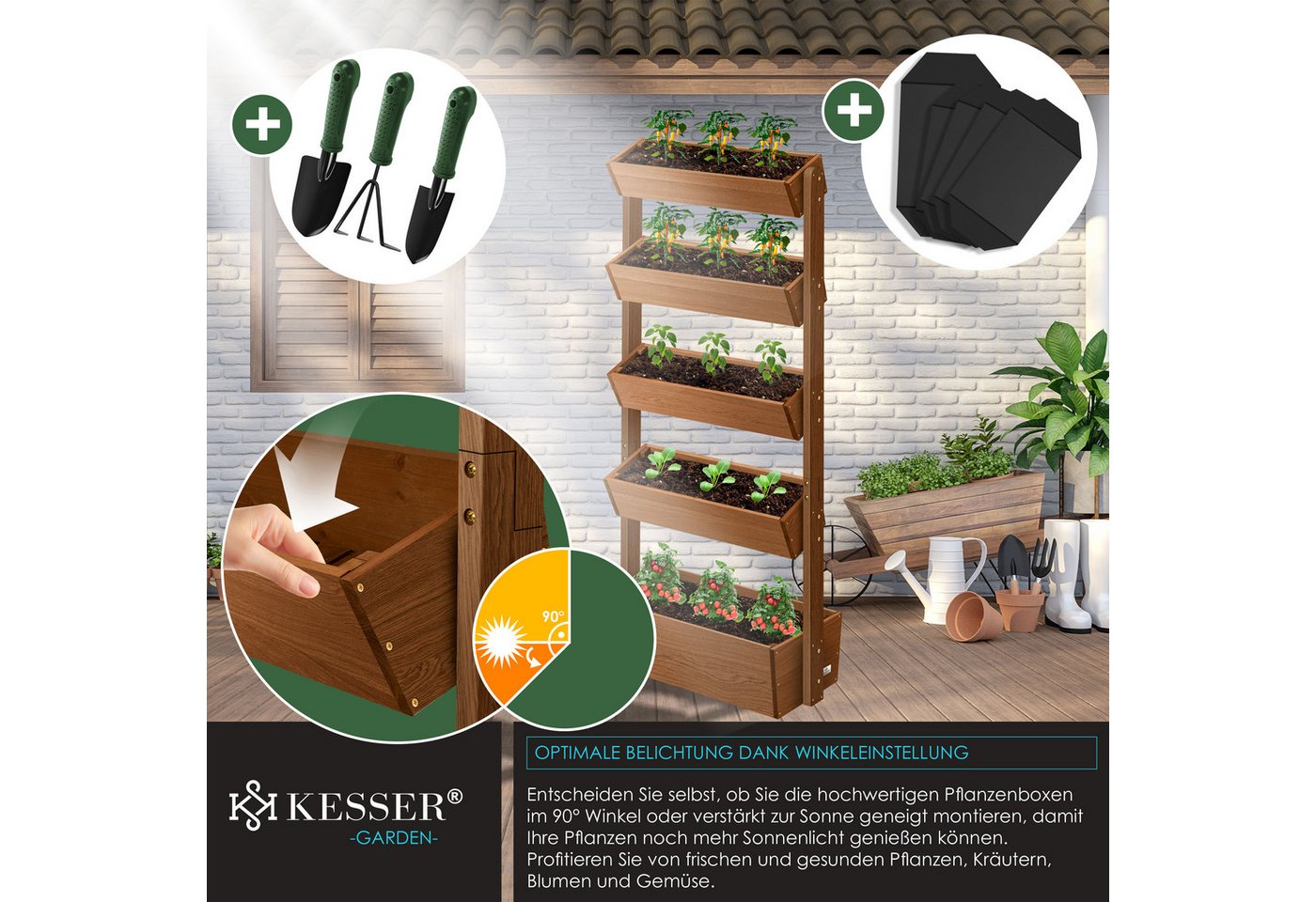 KESSER Hochbeet mit Etagen Pflanztreppe Etagenhochbeet 5 Etagen Braun Bild 2