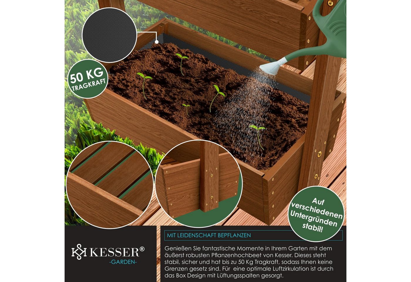 KESSER Hochbeet mit Etagen Pflanztreppe Etagenhochbeet 5 Etagen Braun Bild 5