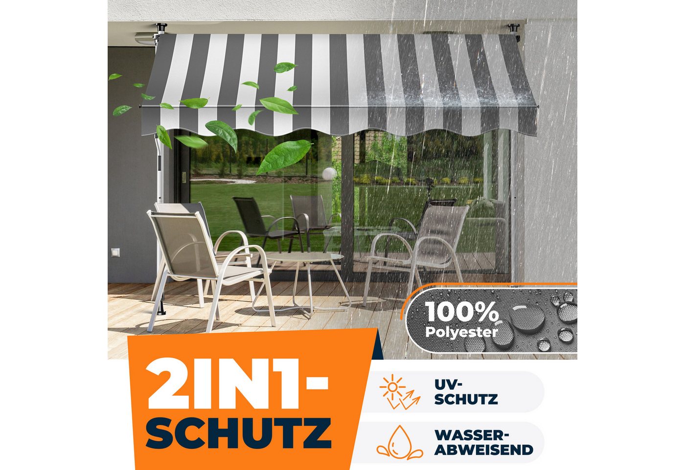 KESSER Klemmmarkise für Balkon mit Handkurbel Ohne Bohren 150 cm Weiß Grau