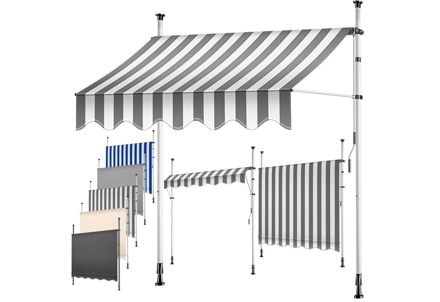 KESSER Klemmmarkise für Balkon mit Handkurbel Ohne Bohren 150 cm Weiß Grau Bild 5