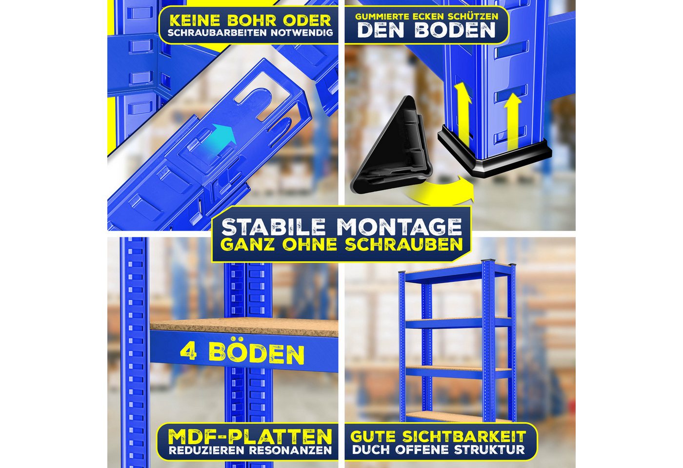 MASKO Schwerlastregale 160 x 80 x 40 cm 4 Böden 700 kg Blau 2er Set Bild 2