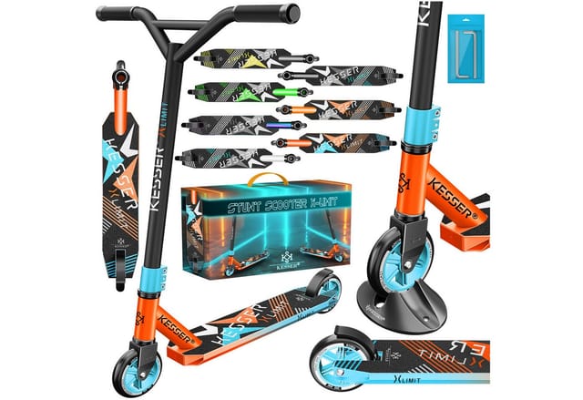 KESSER Stuntscooter X-Limit 360° Lenkung ABEC 9 100 mm PU Räder Rot Hellblau