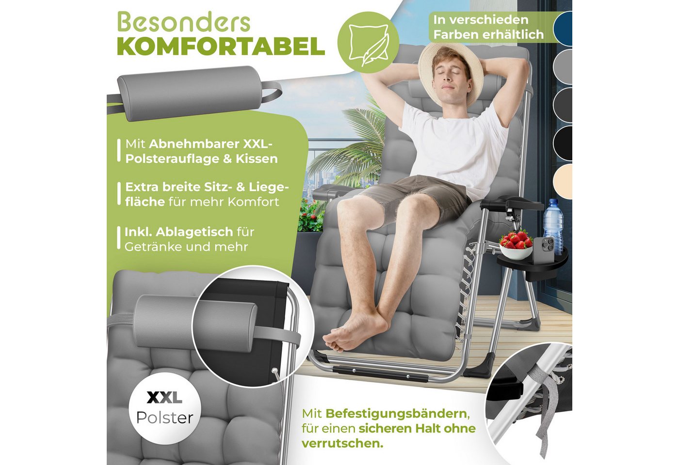KESSER Sonnenliege Klappbar mit Getränkehalter und Auflage Grau Bild 2