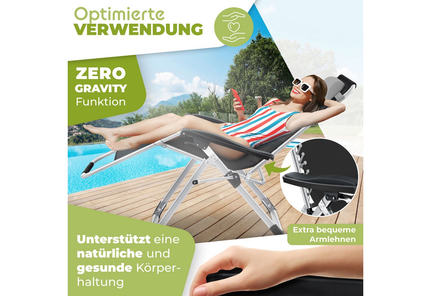 KESSER Sonnenliege Klappbar mit Getränkehalter und Auflage Grau Bild 5