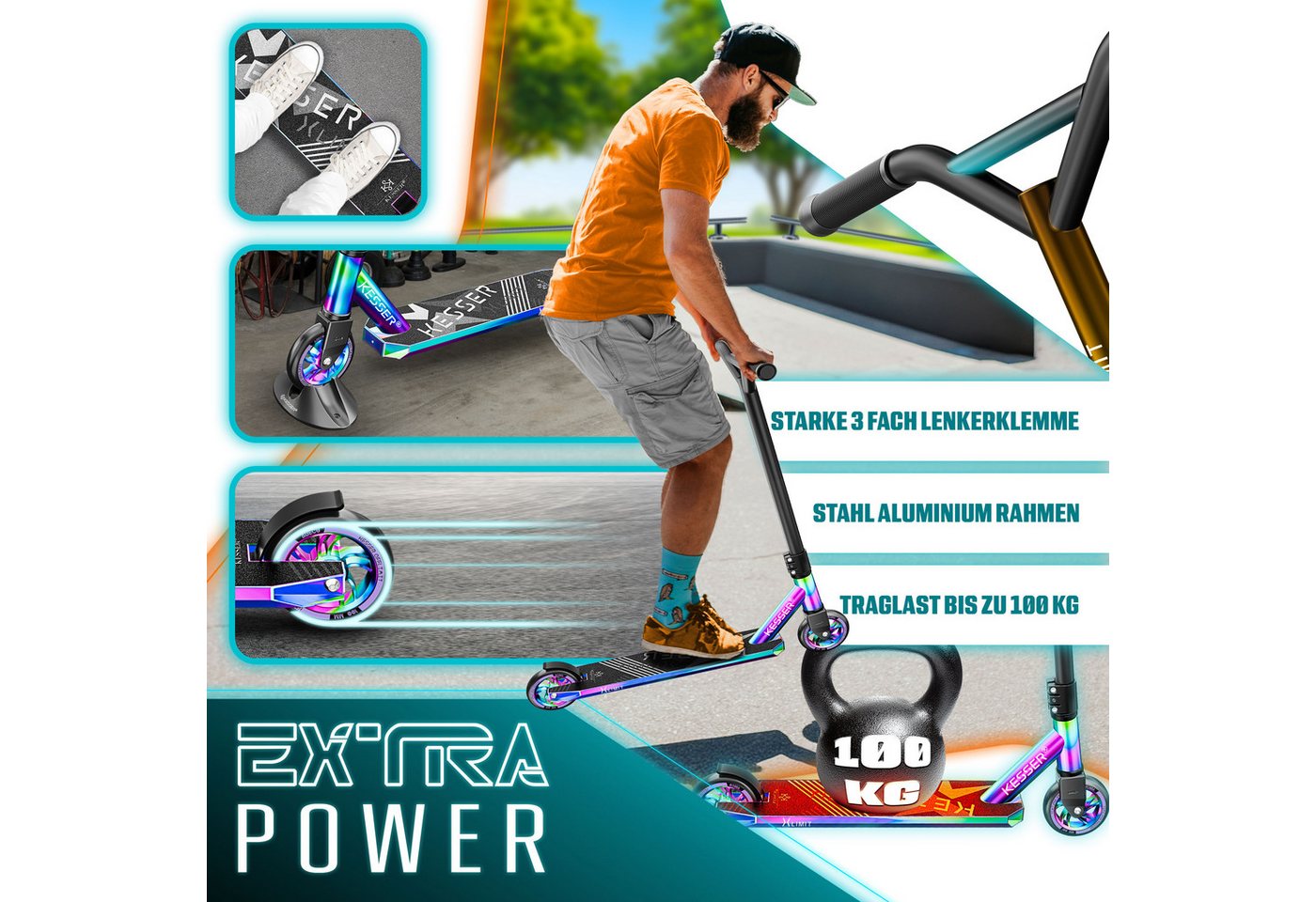 KESSER Stuntscooter X-Limit 360° Lenkung ABEC 9 100 mm PU Räder Mehrfarbig