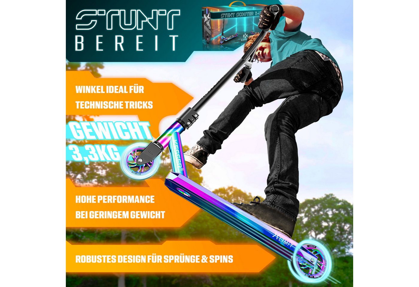 KESSER Stuntscooter X-Limit 360° Lenkung ABEC 9 100 mm PU Räder Mehrfarbig Bild 3