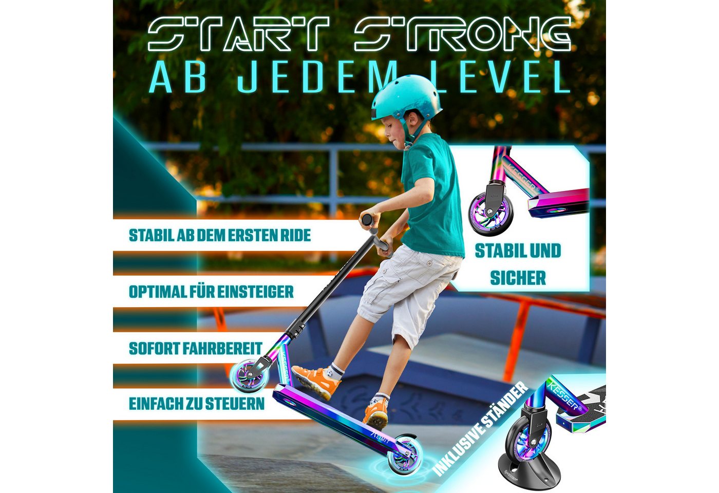 KESSER Stuntscooter X-Limit 360° Lenkung ABEC 9 100 mm PU Räder Mehrfarbig Bild 4