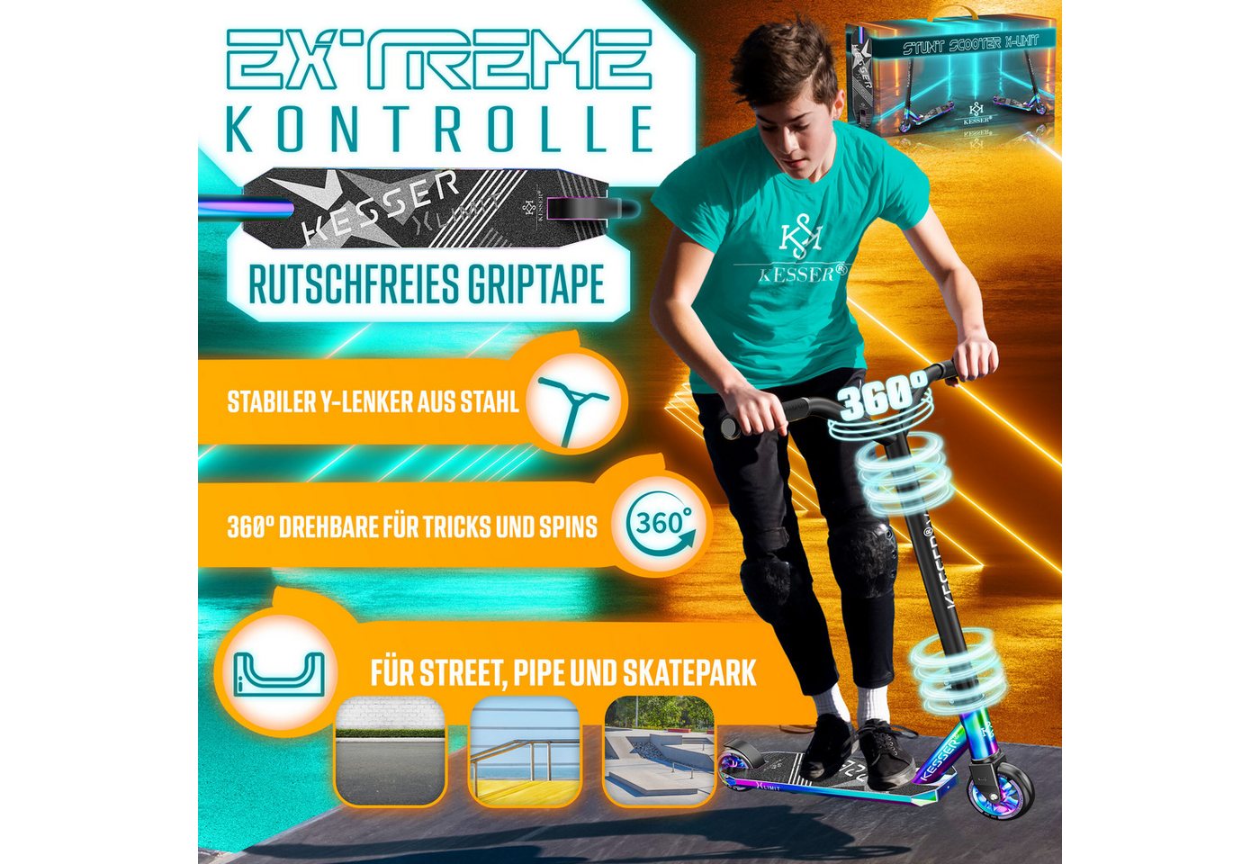 KESSER Stuntscooter X-Limit 360° Lenkung ABEC 9 100 mm PU Räder Mehrfarbig Bild 5