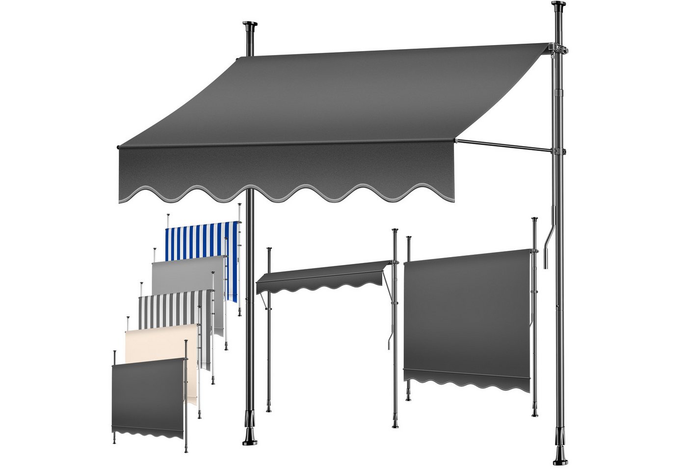 KESSER Klemmmarkise für Balkon mit Handkurbel Ohne Bohren 150 cm Anthrazit Bild 2