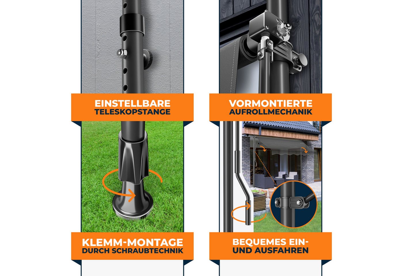 KESSER Klemmmarkise für Balkon mit Handkurbel Ohne Bohren 150 cm Anthrazit Bild 5