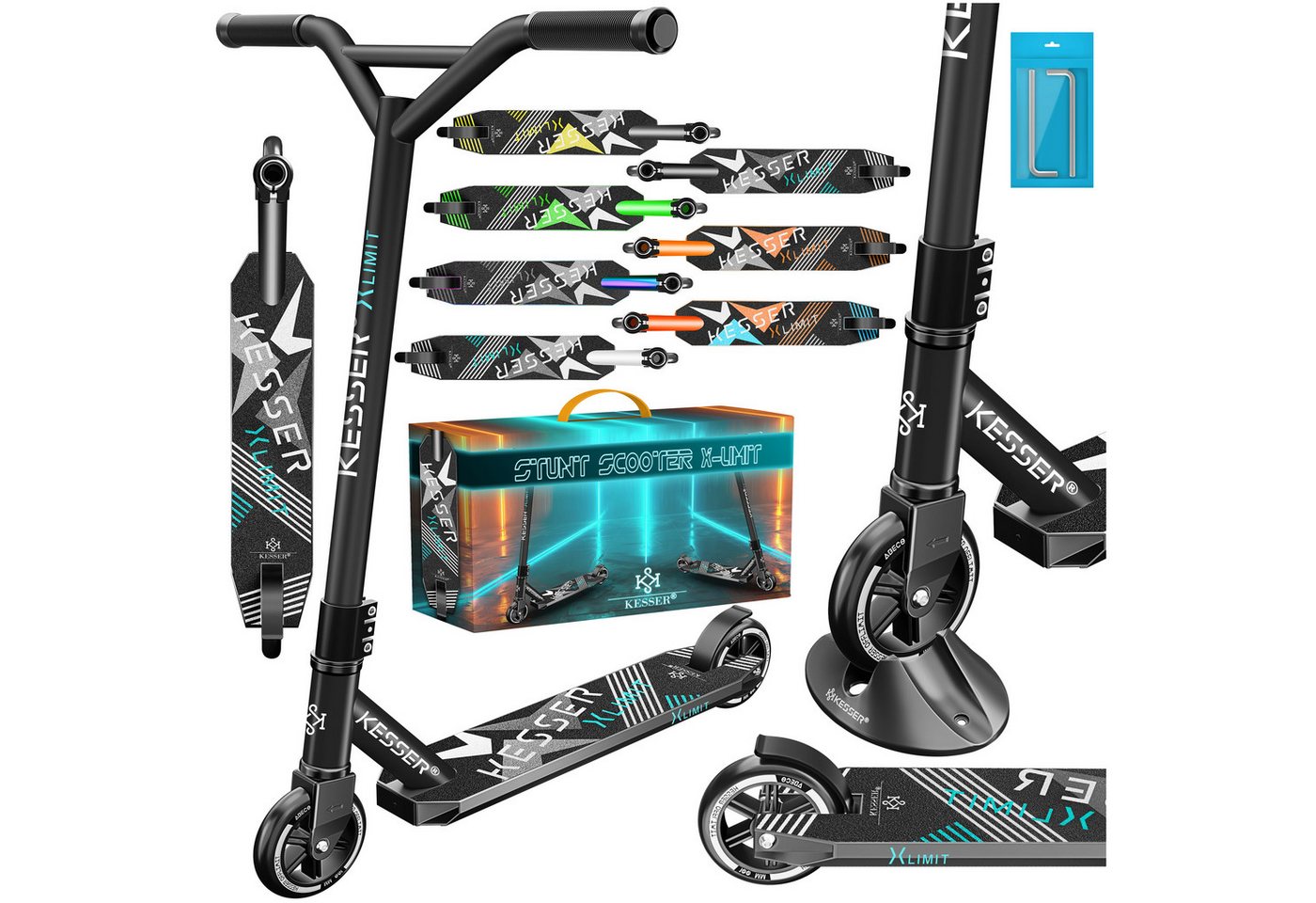 KESSER Stuntscooter X-Limit 360° Lenkung ABEC 9 100 mm PU Räder Schwarz Bild 4
