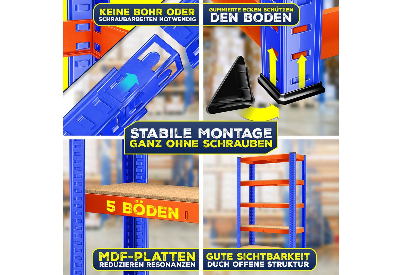 MASKO Schwerlastregale 180 x 90 x 40 cm 5 Böden Orange Blau 2er Set Bild 3