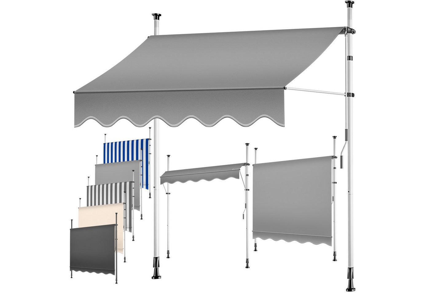 KESSER Klemmmarkise für Balkon mit Handkurbel Ohne Bohren 150 cm Grau