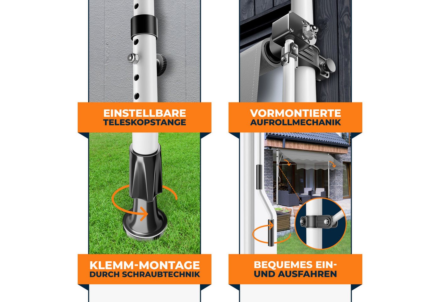 KESSER Klemmmarkise für Balkon mit Handkurbel Ohne Bohren 150 cm Grau Bild 2