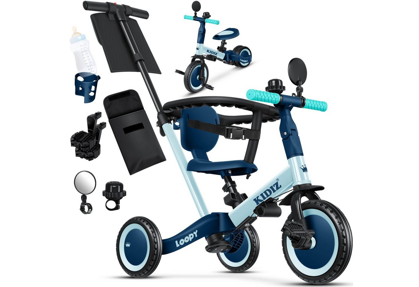 KIDIZ Laufrad Dreirad 6in1 Bis 25 kg mit Sicherheitsbügel Blau Bild 4