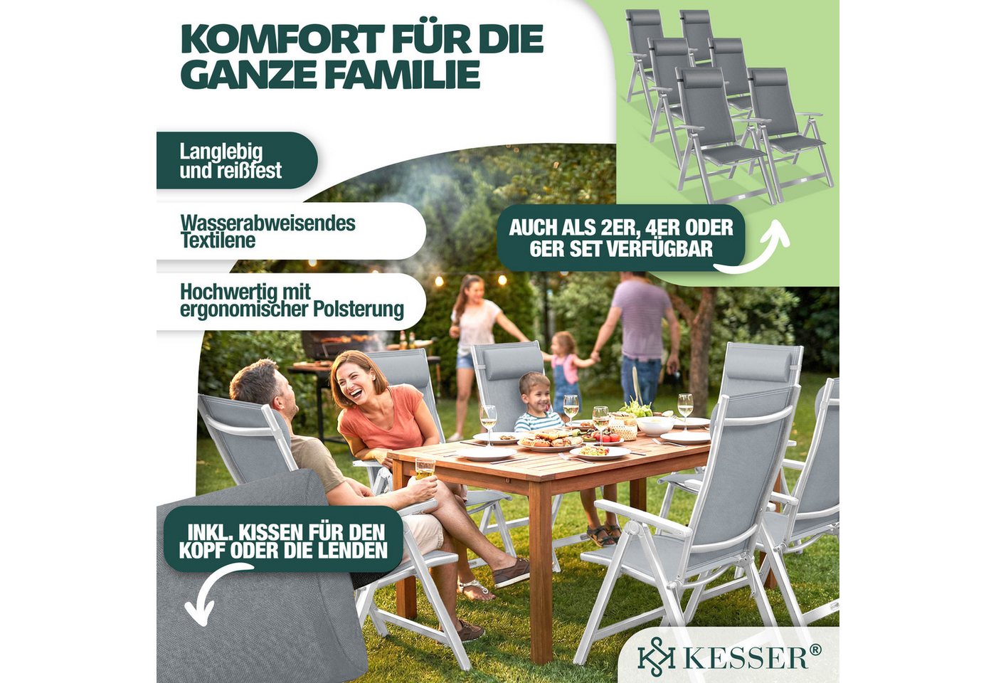 KESSER Gartenstuhl Hochlehner Aluminium Klappbar Hellgrau 2 Stück Bild 3