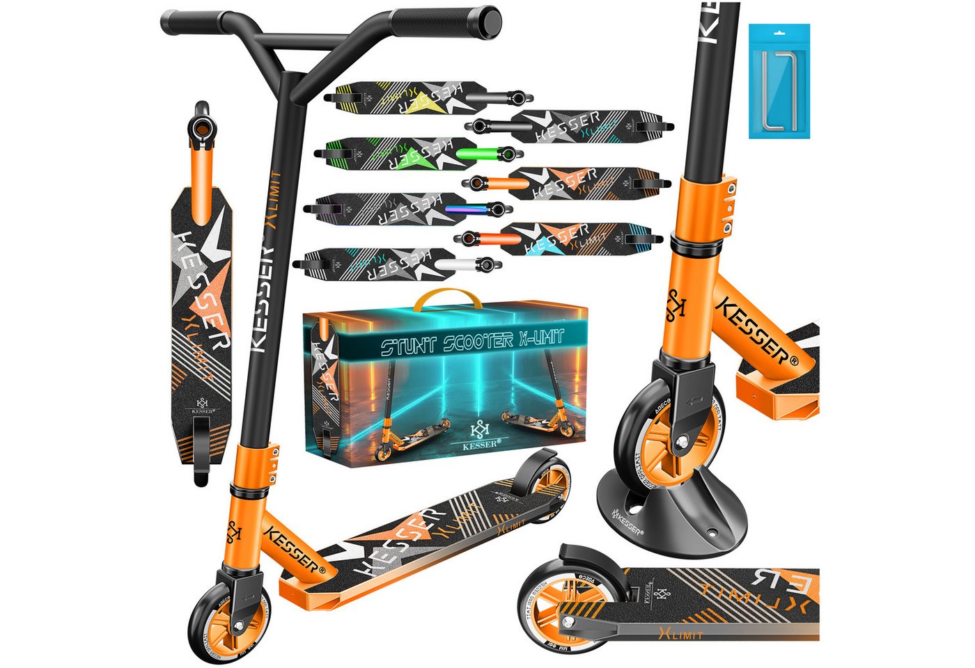 KESSER Stuntscooter X-Limit 360° Lenkung ABEC 9 100 mm PU Räder Orange Schwarz Bild 2