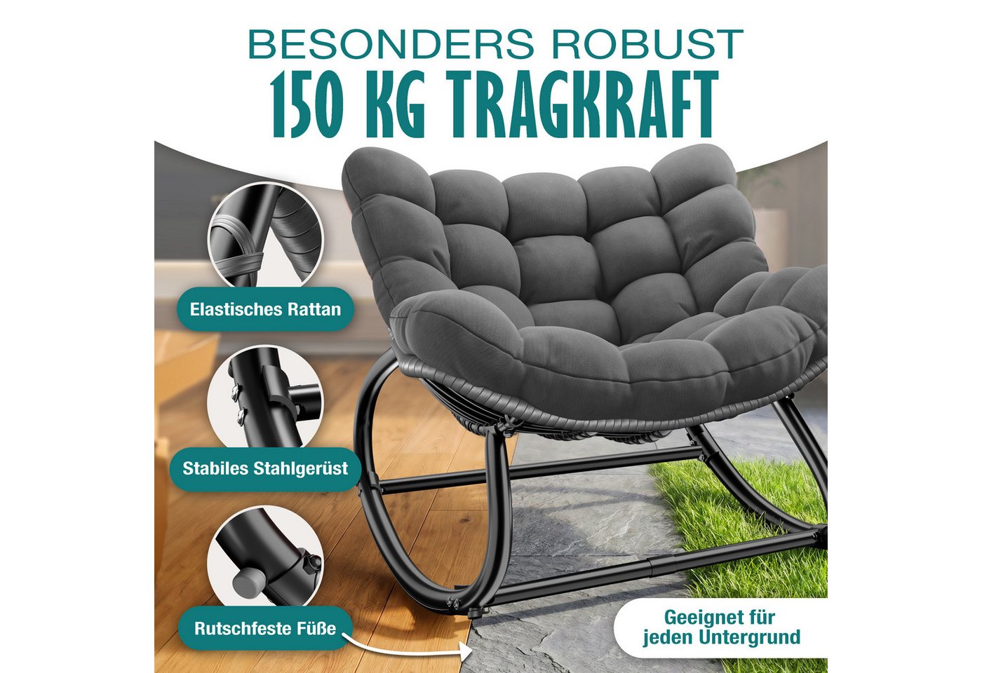 KESSER Schaukelstuhl XXL Chillexer Pro Indoor und Outdoor Bis 120 kg Anthrazit