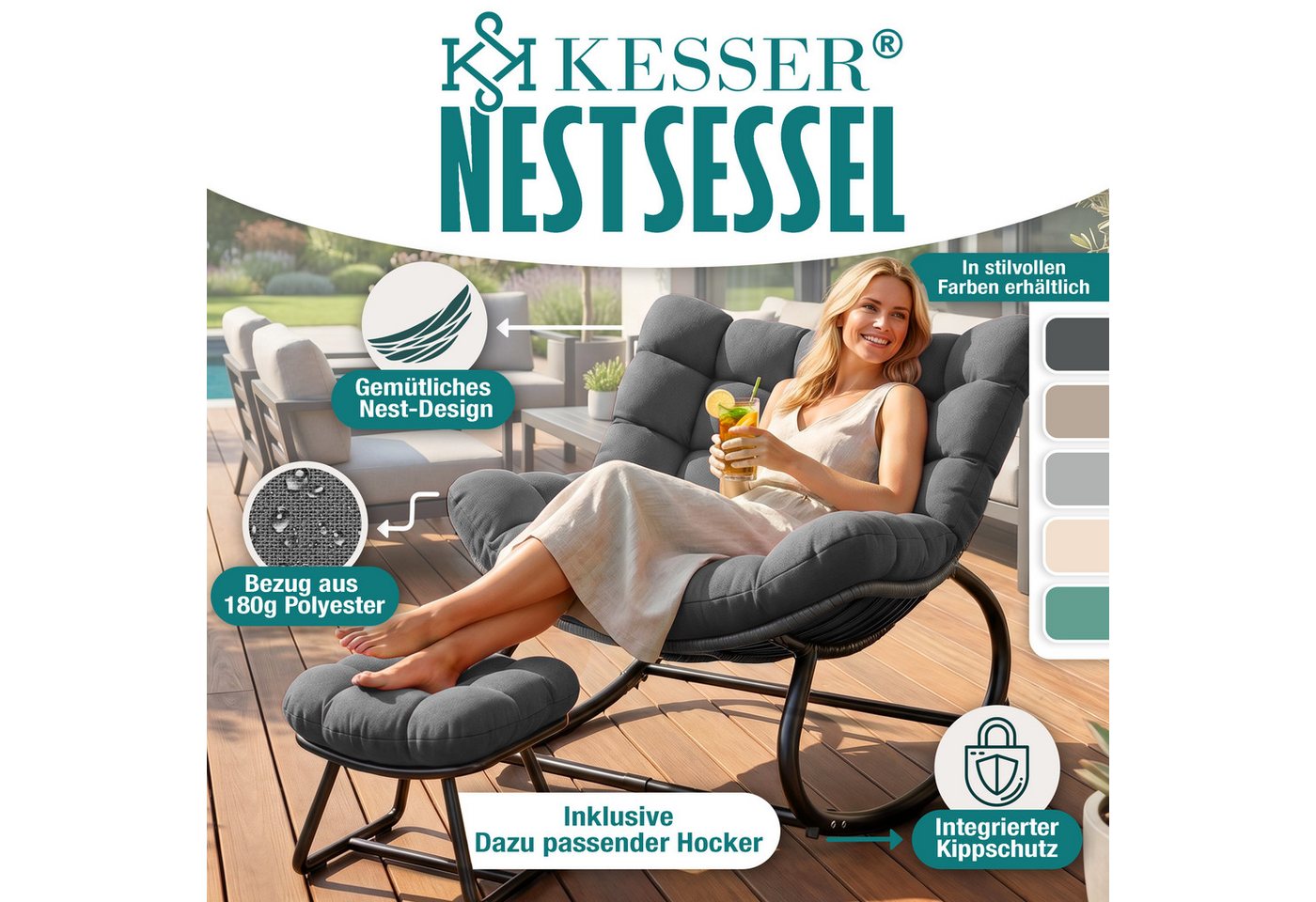 KESSER Schaukelstuhl XXL Chillexer Pro Indoor und Outdoor Bis 120 kg Anthrazit Bild 3