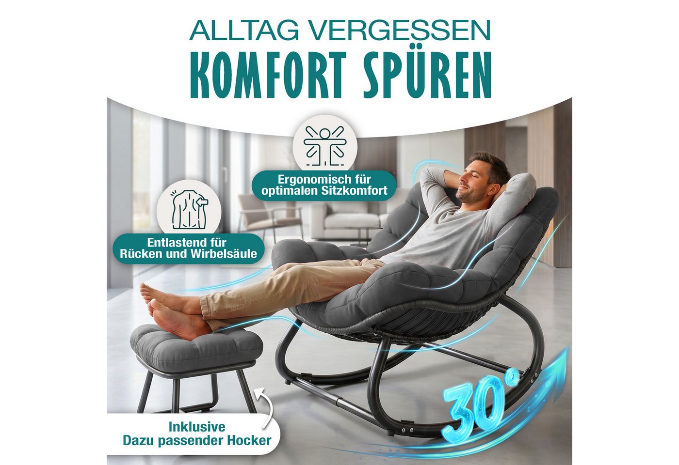 KESSER Schaukelstuhl XXL Chillexer Pro Indoor und Outdoor Bis 120 kg Anthrazit Bild 5