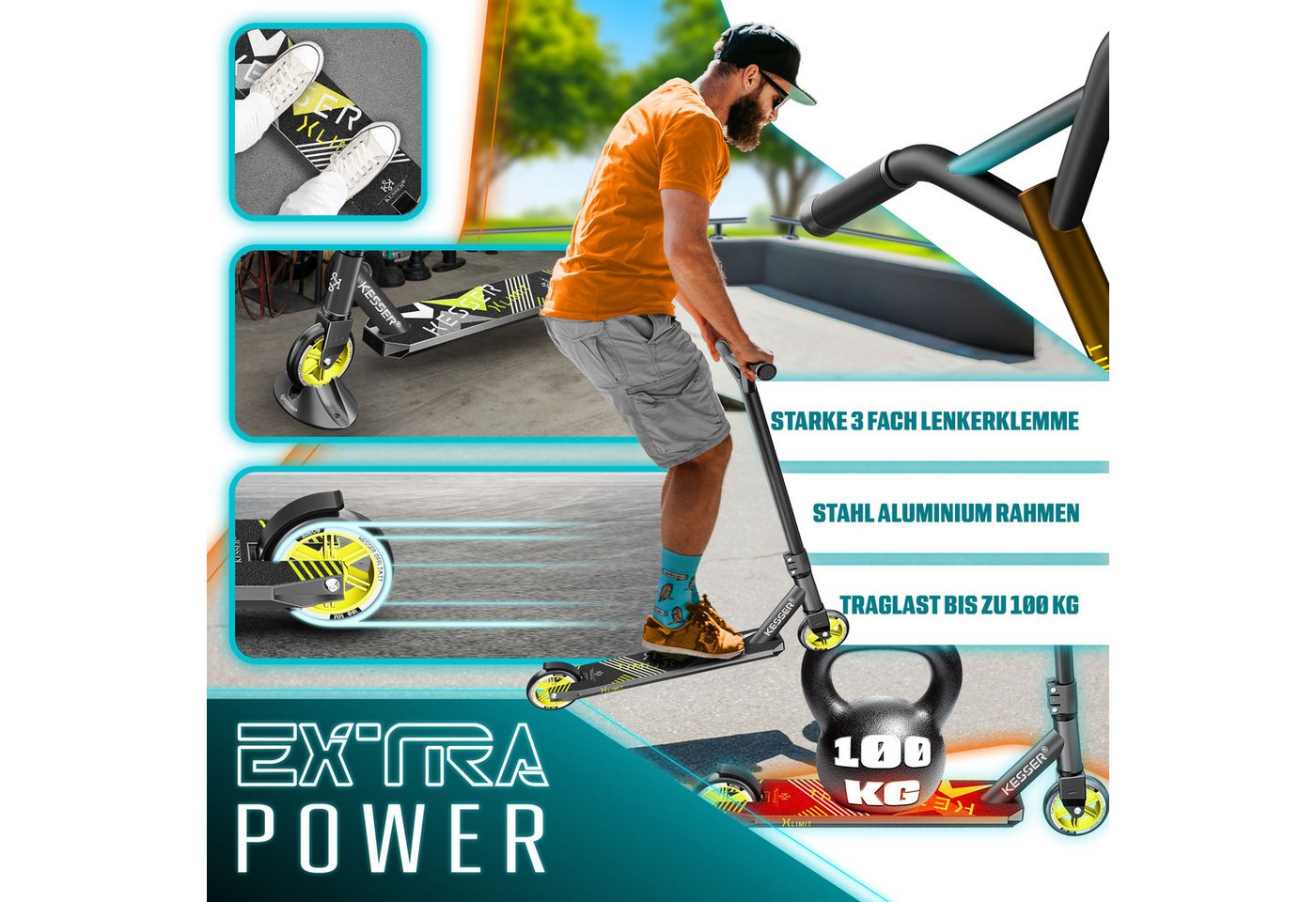 KESSER Stuntscooter X-Limit 360° Lenkung ABEC 9 100 mm PU Räder Anthrazit Bild 2