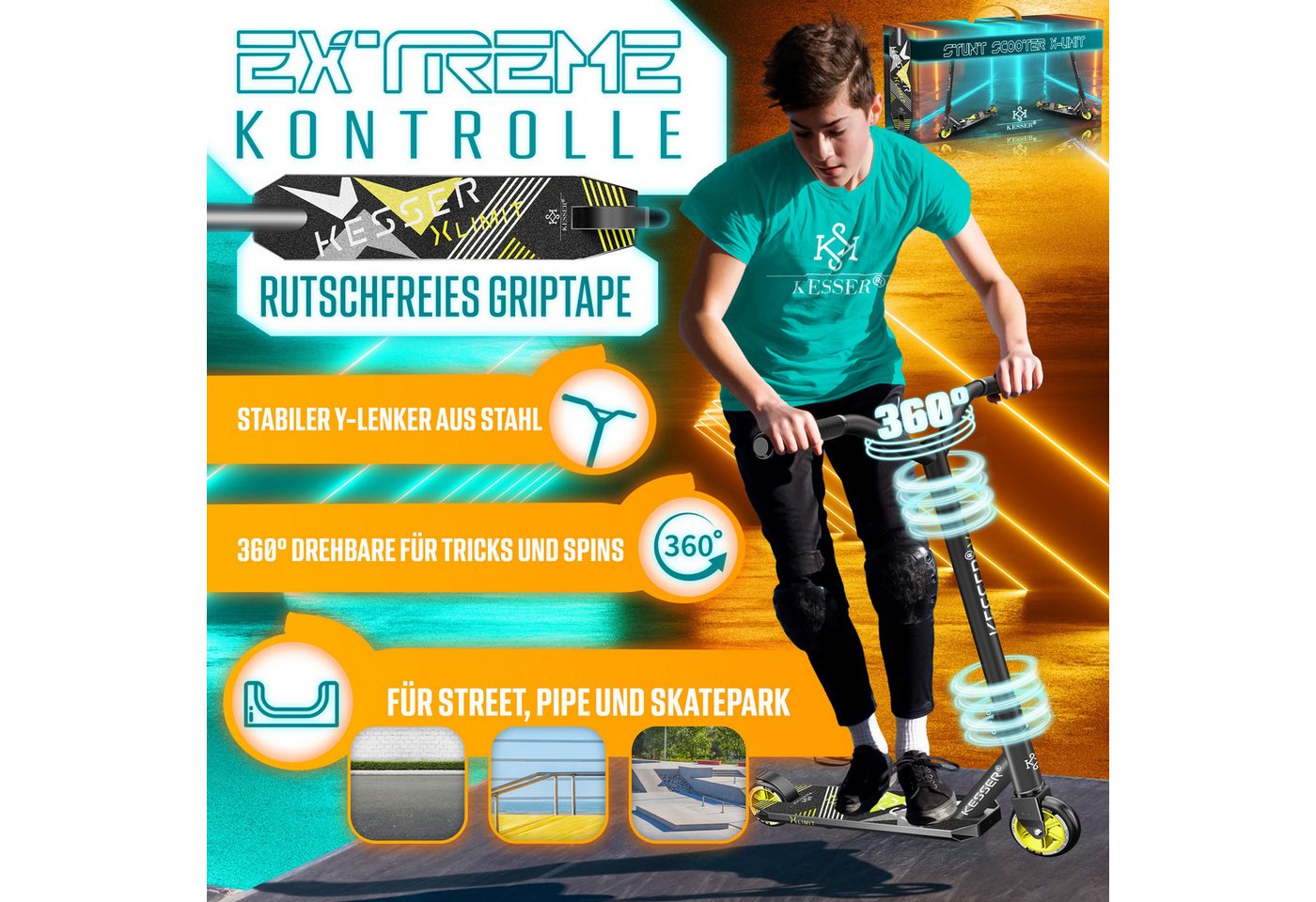 KESSER Stuntscooter X-Limit 360° Lenkung ABEC 9 100 mm PU Räder Anthrazit Bild 3