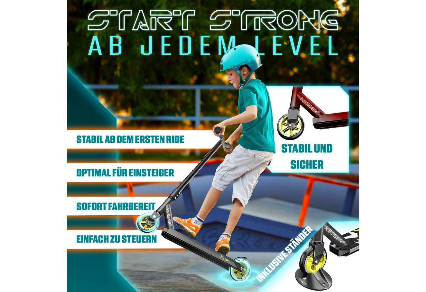 KESSER Stuntscooter X-Limit 360° Lenkung ABEC 9 100 mm PU Räder Anthrazit Bild 5