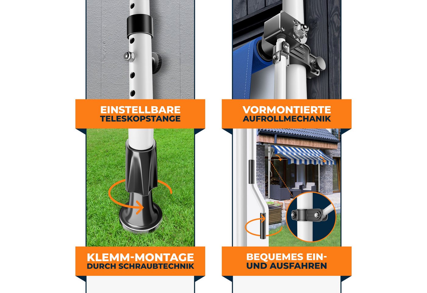 KESSER Klemmmarkise für Balkon mit Handkurbel Ohne Bohren 150 cm Blau Weiß Bild 3