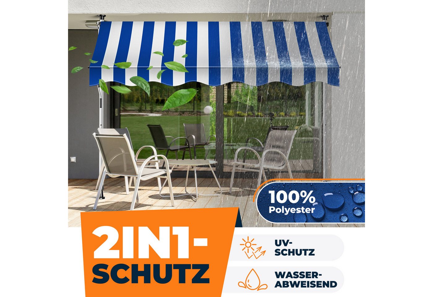 KESSER Klemmmarkise für Balkon mit Handkurbel Ohne Bohren 150 cm Blau Weiß Bild 5