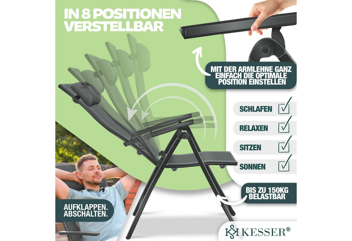 KESSER Gartenstuhl Hochlehner Aluminium Klappbar Anthrazit 1 Stück Bild 3