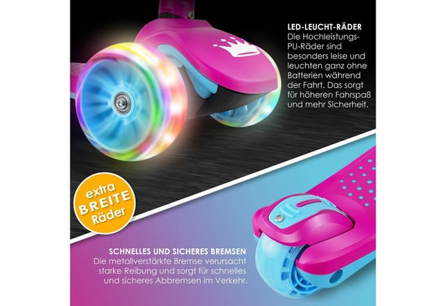 KIDIZ Dreiradscooter X-Pro2 Faltbar PU LED Räder Höhenverstellbar Pink