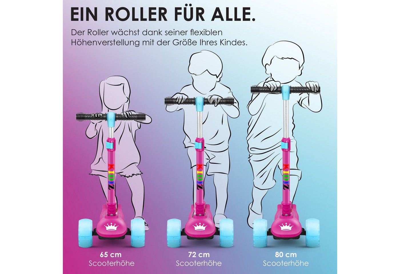 KIDIZ Dreiradscooter X-Pro2 Faltbar PU LED Räder Höhenverstellbar Pink Bild 2