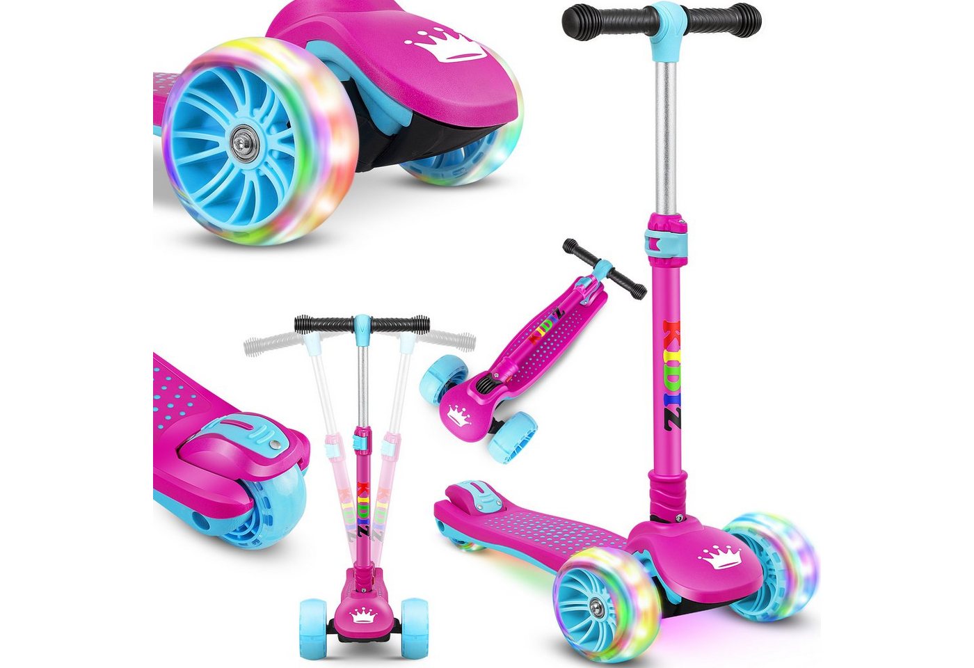KIDIZ Dreiradscooter X-Pro2 Faltbar PU LED Räder Höhenverstellbar Pink Bild 4