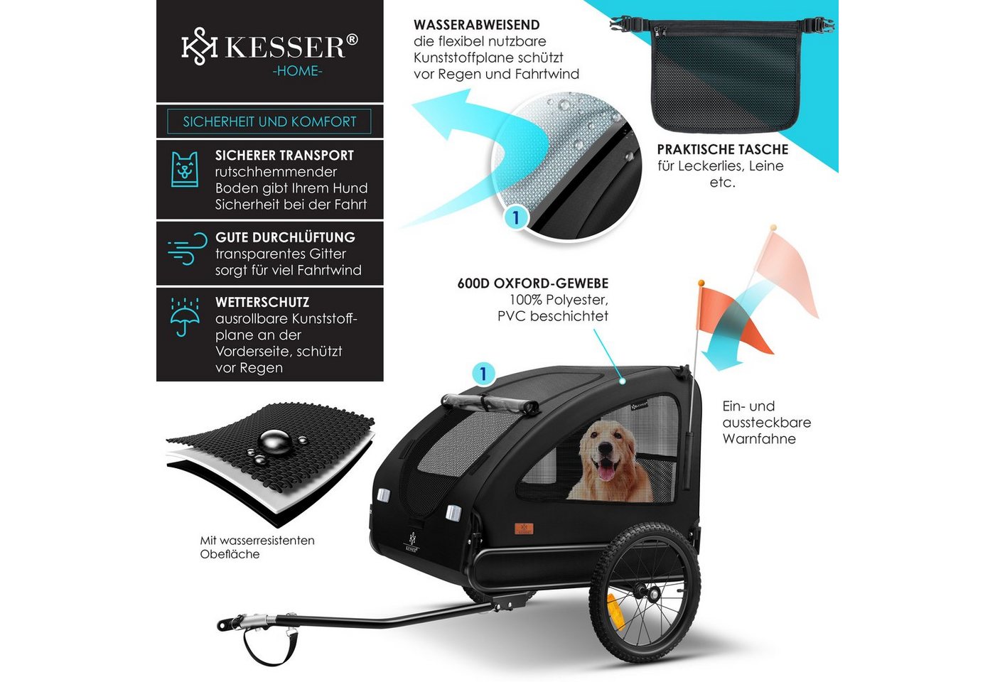 KESSER Hundeanhänger Boxer 2 In 1 Volumen 250, Bis 45 kg Schwarz Bild 2
