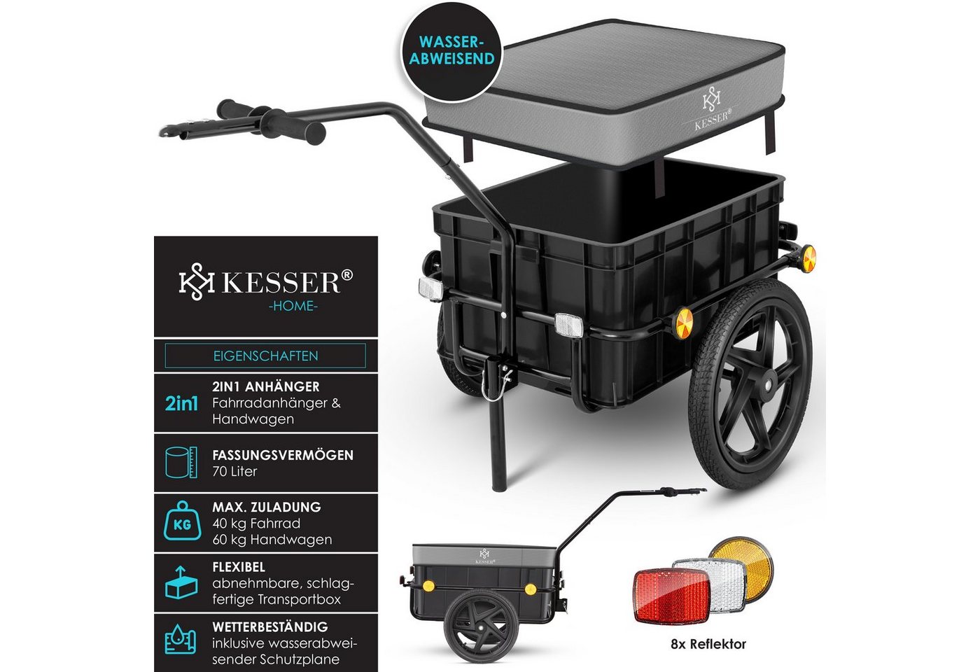 KESSER Fahrradanhänger Lastenanhänger 70, Traglast Bis 60 kg Grau Bild 4
