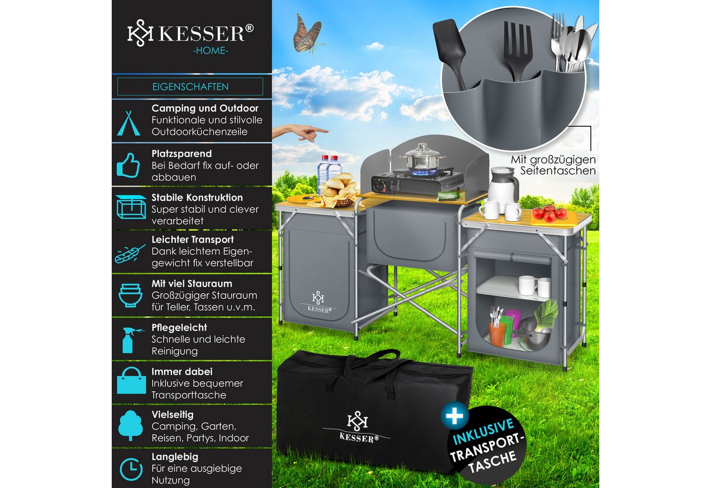 KESSER Campingschrank Campingküche mit Aluminiumgestell Typ Big Grau