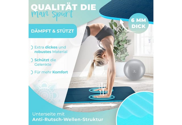 KESSER Gymnastikmatte TPE Rutschfest Größe 183 x 61 cm Farbe Dunkelblau Blau