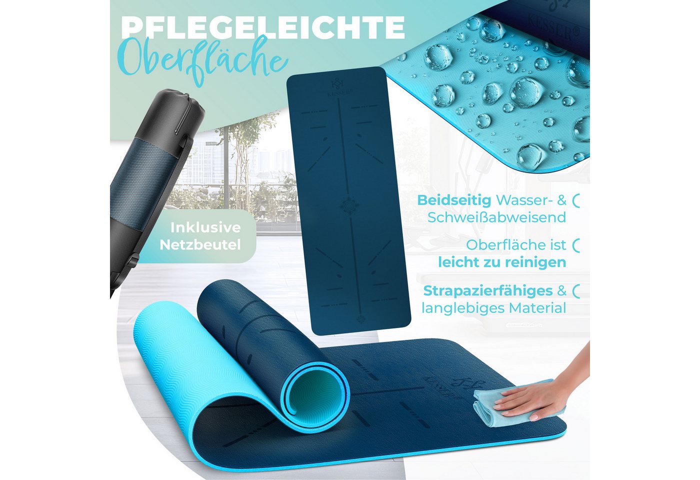 KESSER Gymnastikmatte TPE Rutschfest Größe 183 x 61 cm Farbe Dunkelblau Blau Bild 3