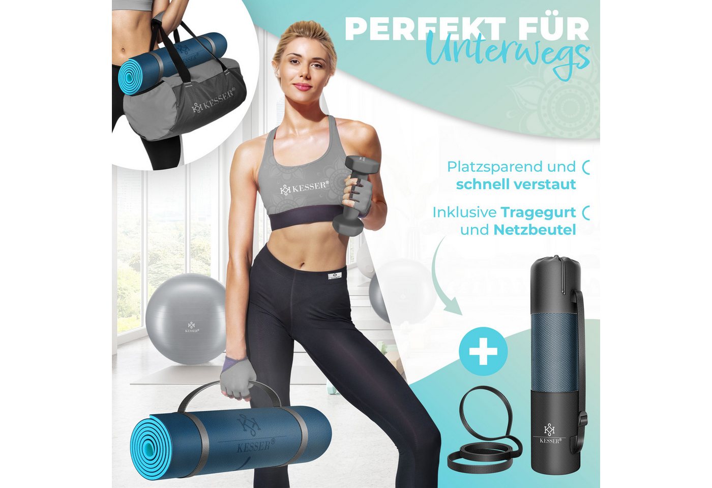 KESSER Gymnastikmatte TPE Rutschfest Größe 183 x 61 cm Farbe Dunkelblau Blau Bild 4