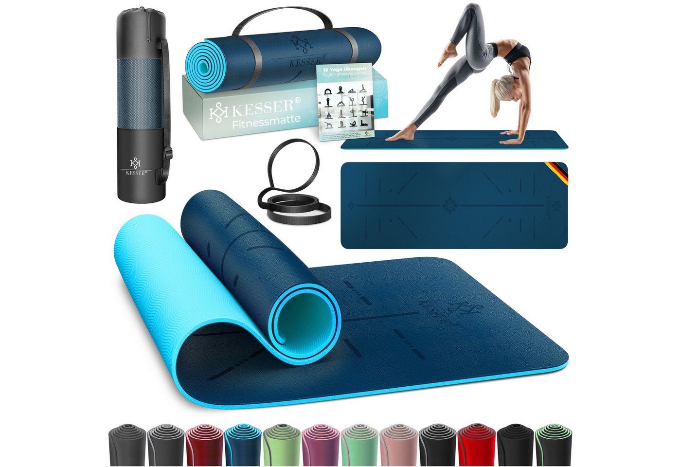 KESSER Gymnastikmatte TPE Rutschfest Größe 183 x 61 cm Farbe Dunkelblau Blau Bild 5